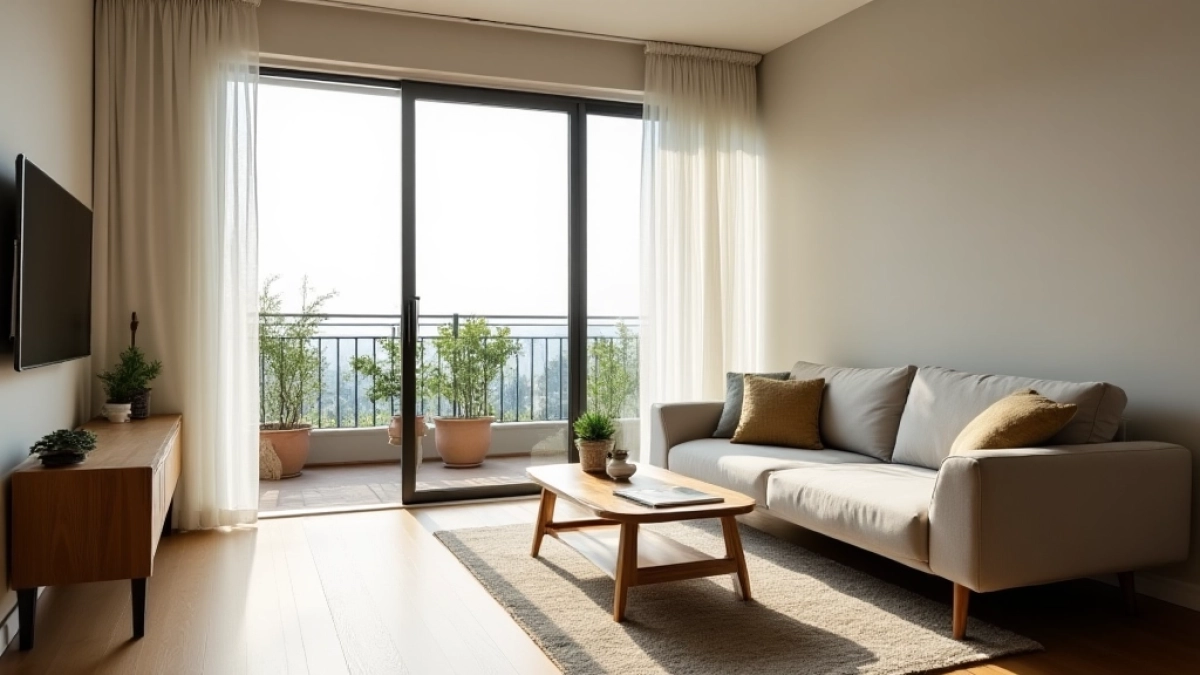 Aranżacja pokoju dziennego w bloku z balkonem