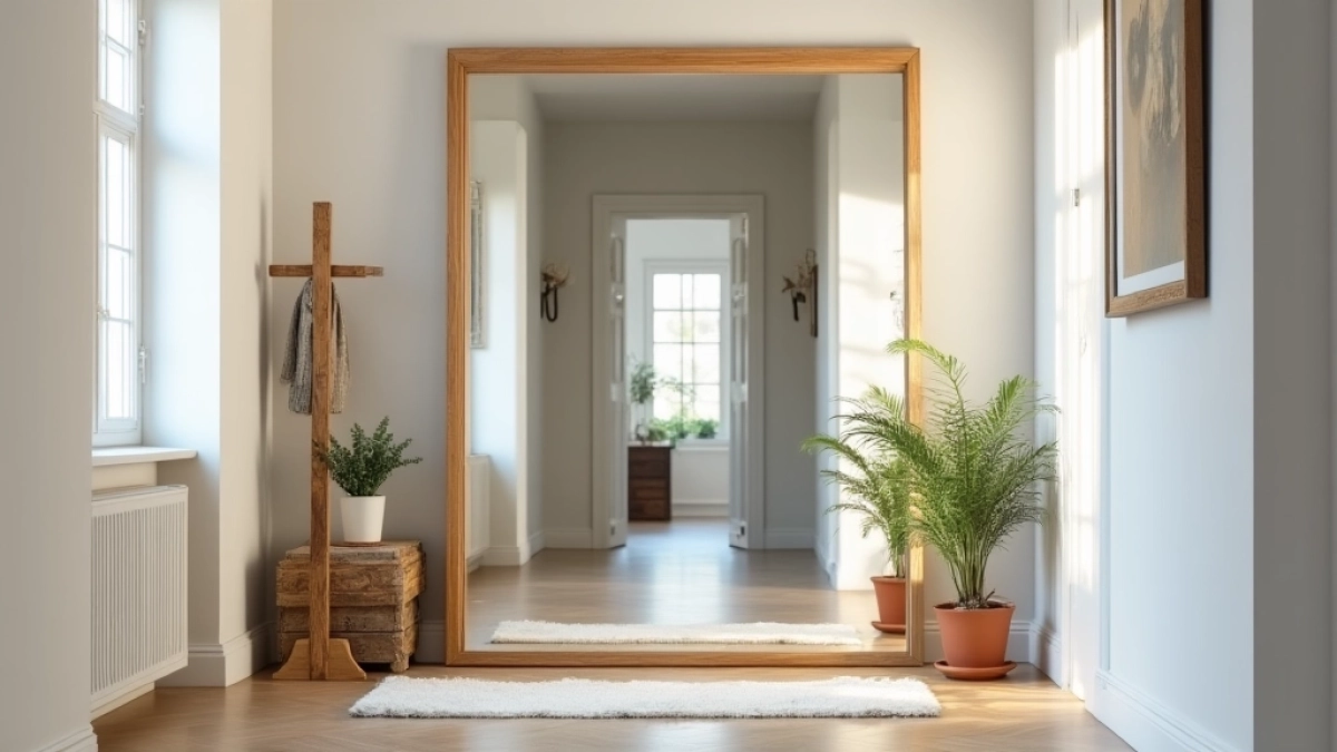 duże lustro w małym przedpokoju