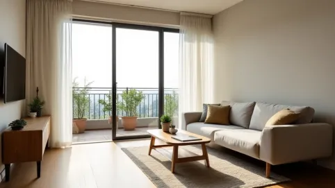 Aranżacja pokoju dziennego w bloku z balkonem
