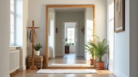 duże lustro w małym przedpokoju